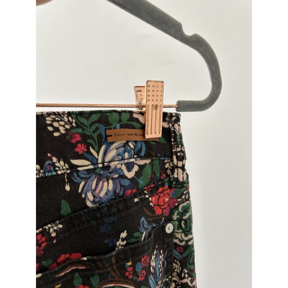 Anthropologie Pilcro Floral Print Cigarette Skinny Jeans 27 Black Fairy Boho - Picture 6 of 11